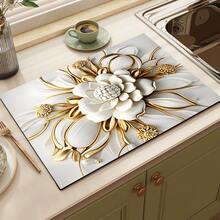 1pc 2D Pattern Printed Absorbent Mat/Drying Mat For Coffee Maker, Tableware - Absorbent Polyester Desktop Protective Mat With Rubber Anti-Slip Pad, For Kitchen Counter Decor, Home Bar And Dining Table - Multicolor - View 8