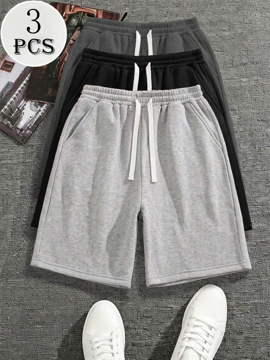 3 chiếc quần short nam phong cách thể thao thường ngày, lưng chun rút, chất liệu dệt kim thoải mái thoáng khí, phù hợp tập luyện hàng ngày, chạy bộ, thể hình, tập luyện, quà tặng tuyệt vời cho Ngày của Cha - Nhiều màu - Xem 1