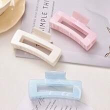 春夏款ABS鲨鱼爪发夹（颜色随机），波西米亚风甜美蓝/灰/米色装饰发夹，中号大理石渐变方形发爪，清新森林海滩风发饰 - 彩色 - 查看 2