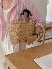 Kemeja Wanita Lengan Panjang Berkerudung Model Longgar Bergaris Kontras Warna dengan Kancing Tunggal, Kasual Musim Panas Gaya Korea Chic. - Baby Pink - View 8