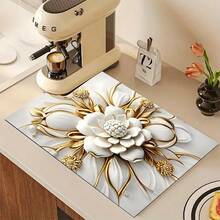 1pc 2D Pattern Printed Absorbent Mat/Drying Mat For Coffee Maker, Tableware - Absorbent Polyester Desktop Protective Mat With Rubber Anti-Slip Pad, For Kitchen Counter Decor, Home Bar And Dining Table - Multicolor - View 5