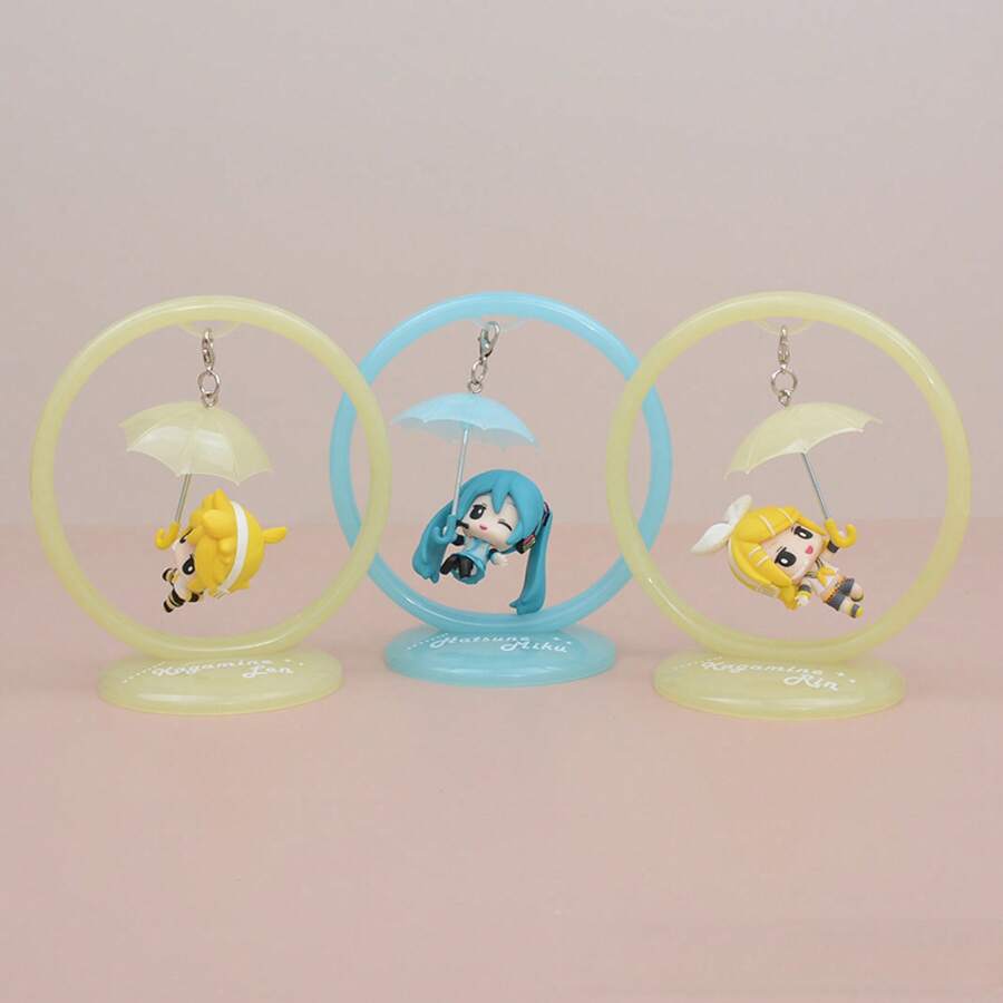 3 Styles Q Version  Anime Figures, Umbrella , Kagamine Len & Kagamine Rin PVC Model Statues, Boxed Cute Manga Figurines, Desktop Display Ornaments, PC Case Decor, Car Interior Ornaments, Collection Gift For Anime Fans & Vocaloid Lovers - 3 - Xem 1