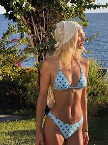 Bộ bikini họa tiết chấm bi cho kỳ nghỉ biển - Màu xanh nhạt - Xem 2