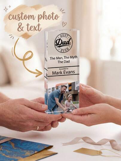1 pieza Trofeo de acrílico transparente personalizado para papá, placa de premio con foto y nombre personalizada "Mejor papá de todos", regalo sentimental para el Día del Padre de hija o hijo, regalo personalizado para nuevo papá, placa de premio "El hombre, el mito, el papá", adorno de escritorio para papá