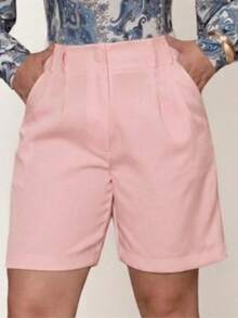 Women's Tailored Bermuda Shorts, Social, Casual, Elegant, Modern - 粉色 - 查看 1