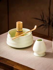 出口型陶瓷抹茶碗，日式抹茶碗，用于混合和倒茶，手工制作，适用于抹茶仪式、日常或节日使用，也可作为厨房装饰品，抹茶套装可替换，适合抹茶爱好者和初学者，可作为节日礼物送给亲人、朋友、母亲节礼物（白色） - 白色 - 查看 3