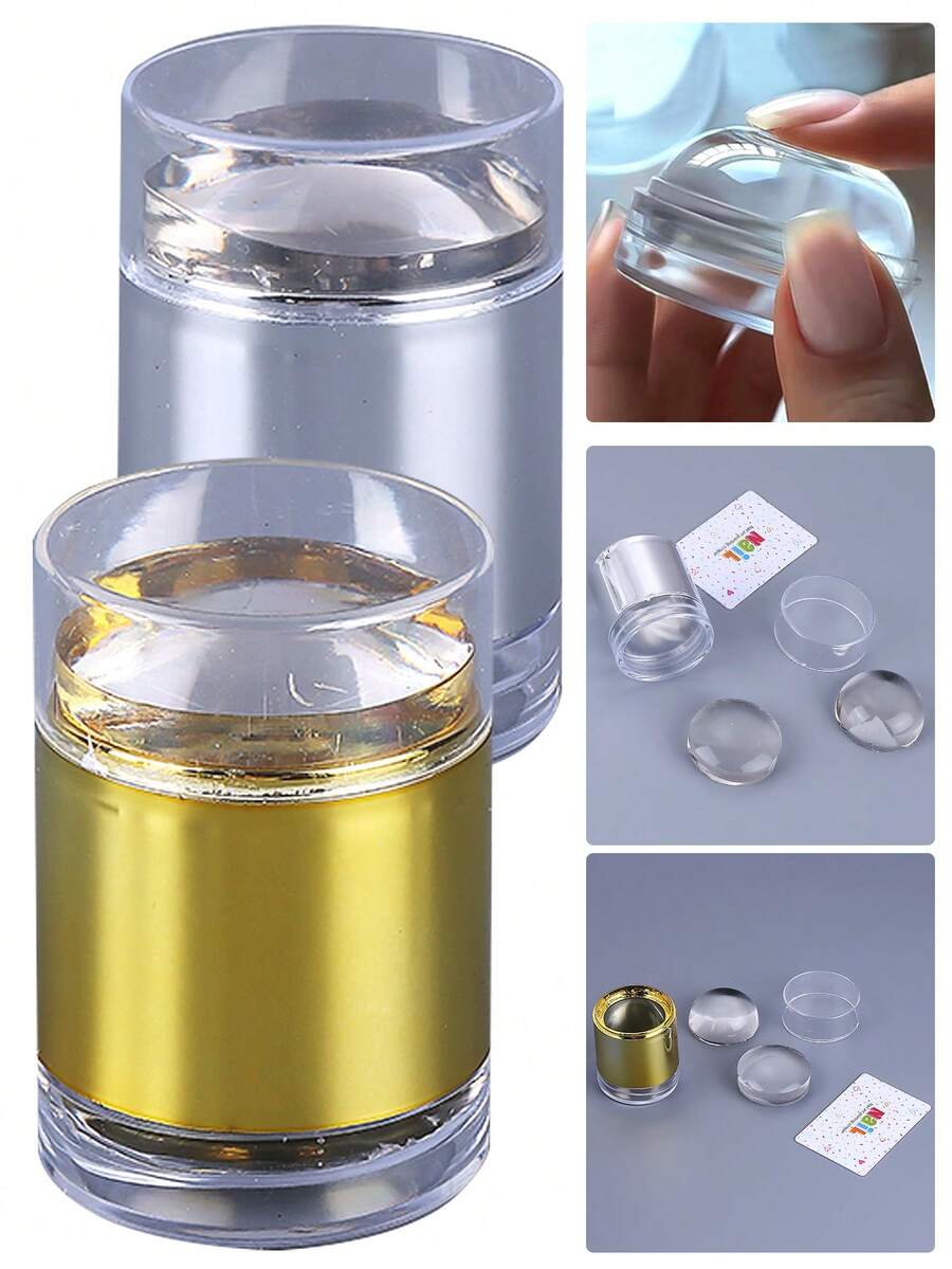 1件 金色/銀色大號矽膠美甲印花套組,附美甲刮板,適用法式美甲印花模具轉印美甲圖案,DIY專業美甲沙龍矽膠美甲印花模具工具 - 彩色 - 查看 1