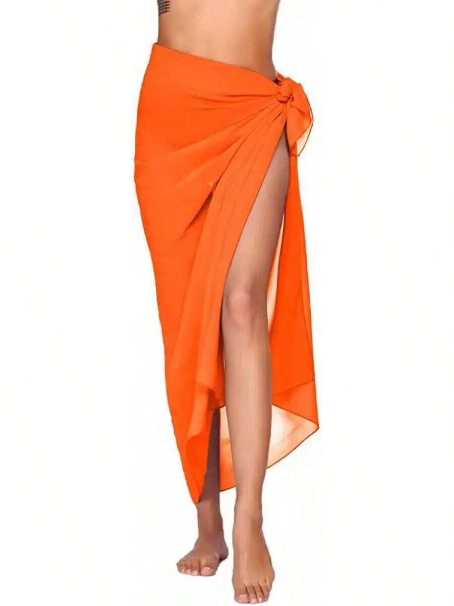 Women's Beach Long Skirt Chiffon Swimsuit Coverups Summer Bikini Wrap Sheer Scarf For Swimwear Cover Ups Sexy Bikini Wrap Shawls - 橘色 - 查看 1
