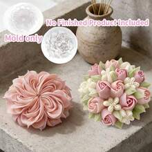 2 piezas Molde de silicona con racimo floral 3D, con textura en capas y detallada, resistente al calor y antiadherente, adecuado para velas, ceras derretidas, elaboración de jabones, ideal para regalos festivos, entusiastas de las flores, decoración del hogar, accesorios de escritorio, cumpleaños, Día de la Madre, San Valentín, regalos para damas de honor - 2 moldes/racimos de flores + flores enrolladas - Ver 3
