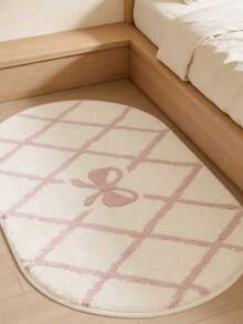 1pc Pink & White Oval Rug, Cute & Cozy Style, Decorative Carpet, Bedroom Decor, Small Rug, Carpet, Home Decor, Living Room Rug, Small Living Room Rug, Bedroom Rug, Living Room Home Decor, Outdoor Rug, Washable Rug - Multicolor 4 - View 2