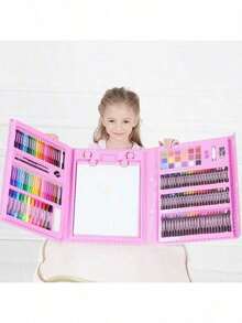 1 Set 208pcs/42pcs Student Art Tool Combination Set, Washable Paint Brushes And Watercolor Pens (Pattern Accessories Color Random, Not Limited To Styles Shown In Image, Product Does Not Include Drawing Paper) Beginner Art Set, Christmas Gift, Back To School Gift, Graduation Gift, School Supplies, Home Party Small Gift - Multicolor - View 4
