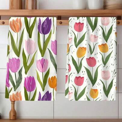 Bộ 2 khăn in họa tiết hoa cẩm chướng - Khăn trang trí, chất liệu microfiber siêu thấm hút, có thể giặt máy, thích hợp trang trí ngày lễ, nấu nướng, làm bánh, làm quà tân gia và lau dọn, dùng cho nhà bếp, phòng tắm, nhà vệ sinh.