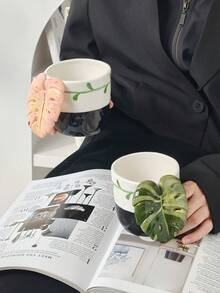 Cốc sứ tre hình lưng rùa 3D phong cách Ins, cốc nước có tay cầm hình lá cây xanh tươi mát, cốc cà phê thiết kế độc đáo cho văn phòng và gia đình, quà tặng cốc uống nước chất lượng cao. - Nhiều màu - Xem 11