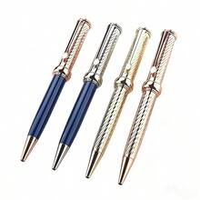 Bút bi cao cấp vỏ xoắn bằng kim loại, thân màu xanh dương và nắp màu vàng hồng/bạc/vàng, bút sang trọng dành cho doanh nhân, văn phòng, quà tặng đám cưới. - 3020 - Xem 8