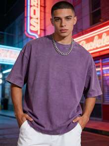Men Solid T-Shirts | Camisetas Para Hombre Streetwear | Mens Gifts 100 Percent Cotton | Vintage Washed T-Shirt | One Piece | Perfect For Spring, Summer, Autumn, Spring-Autumn Wear | Perfect For Pairing With Jeans, Sweatpants Or Shorts - 紫色 - 查看 4