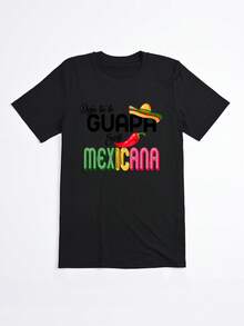 Camiseta Negra con Estampado Guapa Soy Mexicana para Mujer Verano Casual - Negro - Ver 2