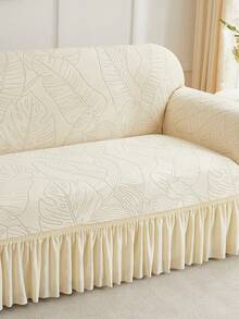 1pc Jacquard Leaf Pattern Elastic Sofa Cover, Dirt & Dust Resistant, Full Coverage Sofa Protector, Home Decor, Machine & Hand Washable, Pillow Cover Not Included - Beige - View 7