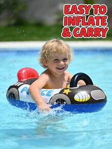 儿童游泳池充气漂浮座椅，可爱充气游泳圈，儿童学习游泳池浴缸充气汽车/船形游泳圈，儿童腋下漂浮圈，夏季游泳巡逻车造型 - 彩色 - 查看 3