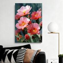 2D Plano, 2D Plano, 2D Plano 1 pieza de arte 2D con una impresión de óleo enmarcada de flores de cactus, que representa cactus en flor - Enmarcado - Ver 5