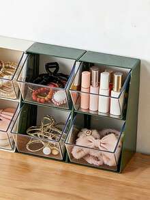 2-Tier Stackable Drawers Organizer Box, Transparent Front-Open Design, Dual-Use For Tabletop Or Wall-Mount, Suitable For Cosmetics, Skincare, Nail Art, Jewelry, Lipstick, Eyeshadow, Makeup Brushes, Lamps, Multi-Color Options, Space-Saving Vanity, Bathroom, Bedroom, Office Desk Organizer, Modular Snap-Together Design, Also For Coffee, Tea Storage - Multicolor - View 12