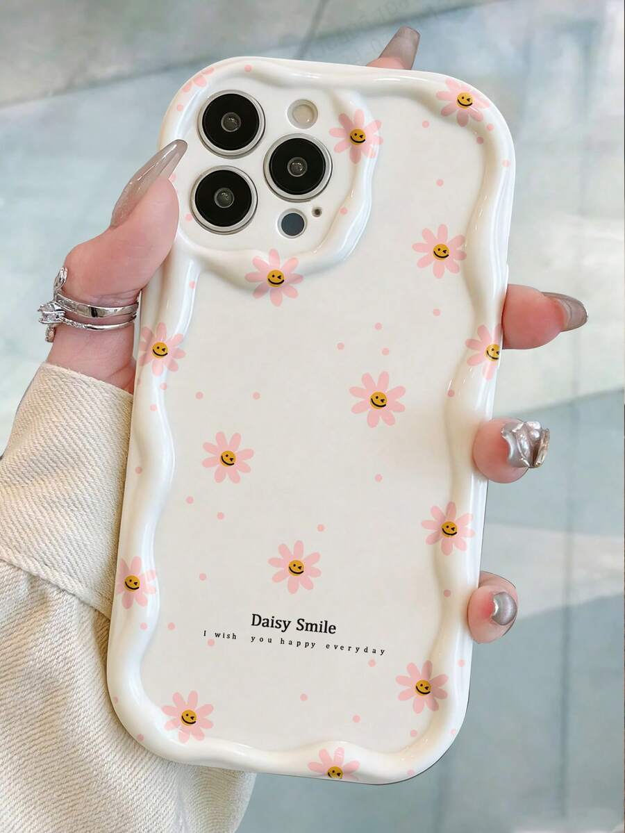 奶油色纹理波浪边亮面花卉彩绘防震手机壳,兼容 XR/7/8、16/16 Pro、Galaxy S25、Note 11/11 Lite - 彩色 - 查看 1