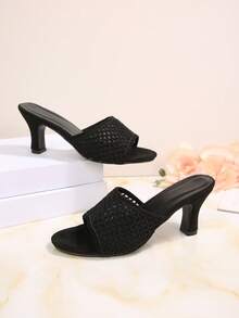 2026 New Pointed Toe Red Cushion Black Mesh Floral, Solid Color Elegant Fashion Luxury Non-Slip Outdoor Resort Beach Comfortable Versatile Rhinestone Pearl Flat Open Toe Slippers, Daily Wear Plus Size 41-43 Women - Black - View 6