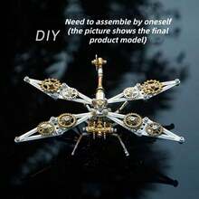 3D Metal Puzzle Mechanical Giant Dragonfly Steampunk Precision Handmade Assembly Model Adult Stress Relief DIY Toy Metal Material Desktop Decor Collectible Creative Gift - Multicolor - View 7