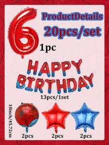 20个/套，13个/套，红蓝“生日快乐”字母数字铝箔气球套装 - 红色数字铝箔气球，红蓝星星铝箔气球，气球堆叠装饰，红色0-9数字铝箔气球，星星铝箔气球，英雄气球，蜘蛛/英雄气球套装，适用于生日拱门气球装饰，生日派对装饰背景，餐厅/客厅气球装饰，拍照道具，电影首映装饰，红蓝派对气球，室内/室外气球装饰用品。 - 生日字母數字 - 查看 17