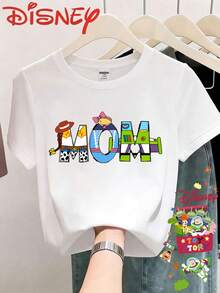 Disney Toy Story MAM Letter Printed Spring/Summer Round Neck Short Sleeved T-Shirt, Casual And Versatile, Comfortable Fabric, Suitable For All Seasons - trắng - Xem 1