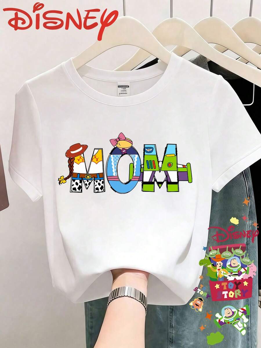 Disney Toy Story MAM Letter Printed Spring/Summer Round Neck Short Sleeved T-Shirt, Casual And Versatile, Comfortable Fabric, Suitable For All Seasons - trắng - Xem 1