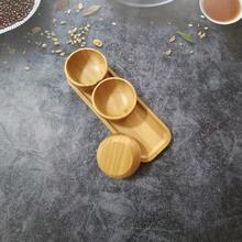 4件套碗具套装，厨房装饰碗（3个小碗+1个竹托盘），调味碟，迷你碗 - 原竹色 - 查看 4