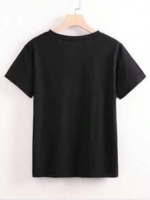 Graphic Tee With Cartoon Design, Graphic Tees For Women - Black - View 2