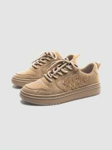 1 双 Jifffly 中性运动休闲鞋，防滑耐穿，侧面 3D 立体压纹 Logo，卡其棕色复合材料，生胶鞋底，低帮复古面包鞋 - 牛仔棕 - 查看 16