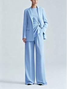 Vacation Style Solid Color Woven Fabric Front Tie Bow Asymmetric Top, Suitable For Dates, Holidays, Office, All Seasons Summer - Dusty Blue - View 5