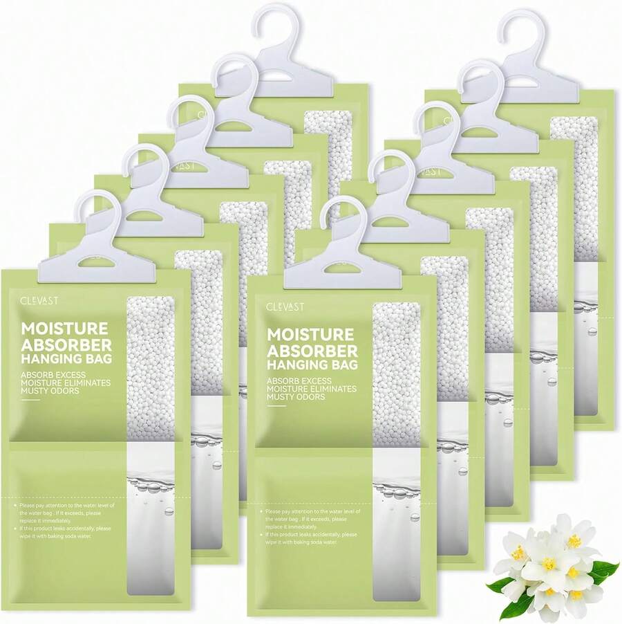 CLEVAST Moisture Absorbers Packets 10 Pack, Dehumidifier Bags For Closet, Scented Hanging Humidity Absorber In Wardrobes, Bedrooms, Bathrooms (Jasmine) - ColorA - View 1