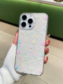 1pc Shiny Starfish & Shell Design Transparent Glitter TPU Soft Phone Case, Summer Beach Themed Full Print Phone Cover, Compatible With IPhone - Clear - View 10