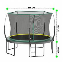Cama elástica sin costuras ni muelles, de 366 cm, para jardín, con red de . - Negro + Verde - Ver 4