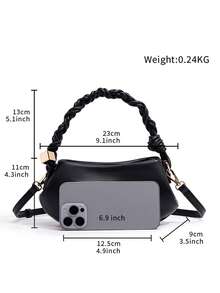 Women's Fashion Woven Knot Soft Leather Cloud Handbag - Black - View 5
