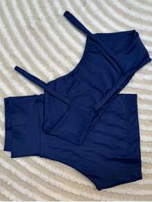 Two-Piece Set, Fitness Shorts And Top With Open Back And Opening For Padding. - dark blue - View 3