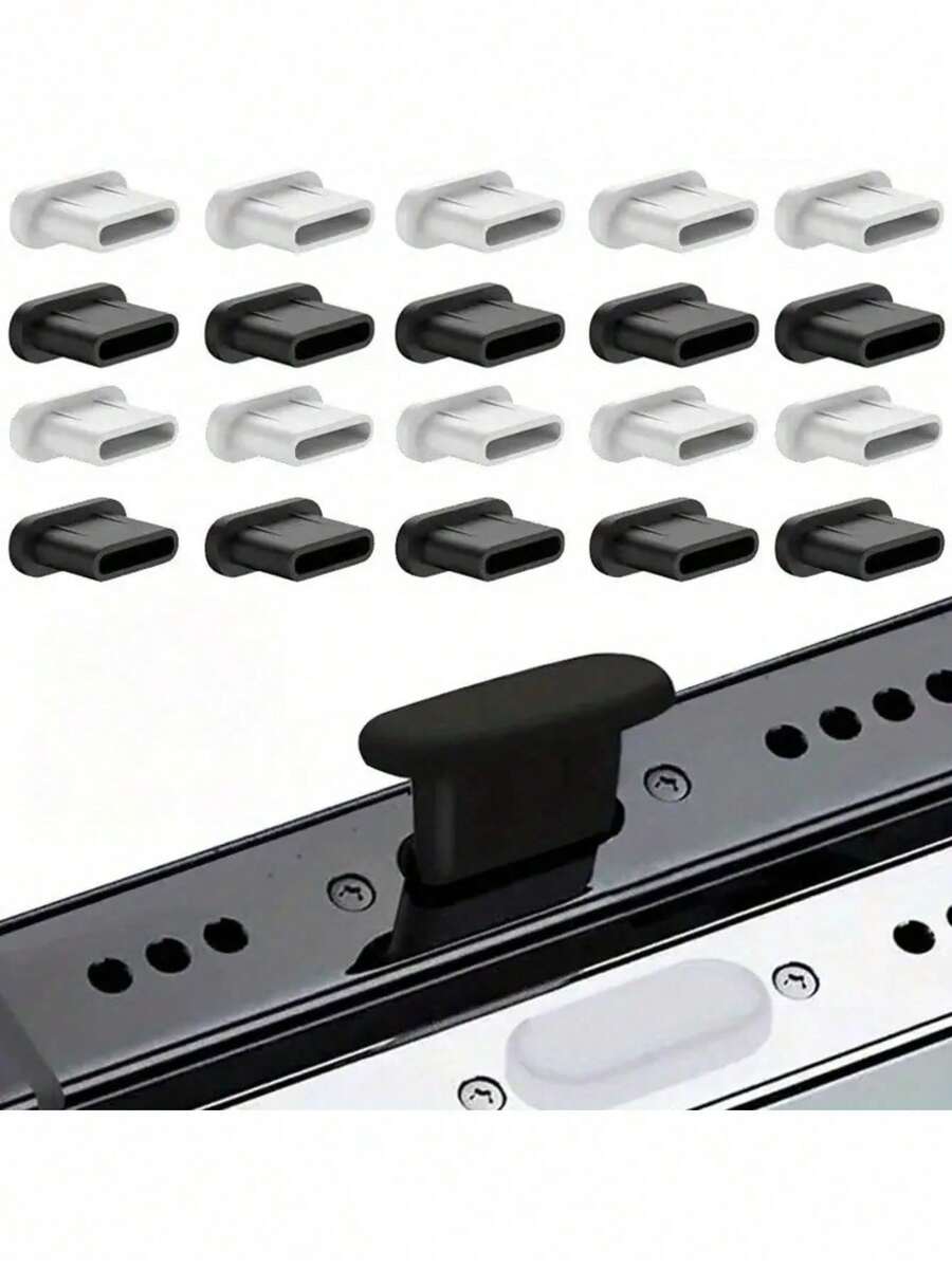 Tapón anti-polvo USB-C - Protector de polvo para smartphones y tabletas con USB-C, tapa de polvo de doble color negro y blanco, capa de cubierta suave y flexible para protección contra el polvo, resistente a los arañazos, compatible con smartphones, cámaras, lectores electrónicos, tapón resistente a los arañazos, protección del dispositivo, ajuste ceñido, diseño minimalista, protección duradera, superficie lisa, cubierta del puerto, cuidado de pequeñas herramientas, accesorio tecnológico - A - Ver 1