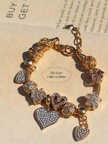 Heart & Flower Charm Bracelet Classic Heart Bracelet Heart Tree Of Life Bracelet Fashionable Golden Heart Bracelet Women - 金子 - 查看 8