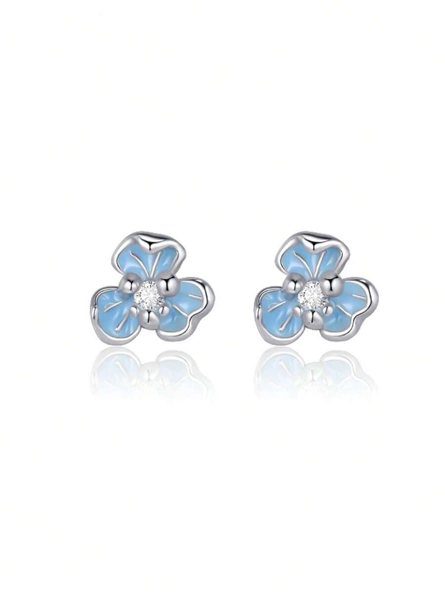 Bông tai bạc S925 hình hoa diên vĩ đính đá Zirconia 5A, thanh lịch và không gây dị ứng, phù hợp với tai đã xỏ lỗ, quà tặng sinh nhật/Giáng sinh kèm hộp trang sức. - Bạch kim - Xem 1