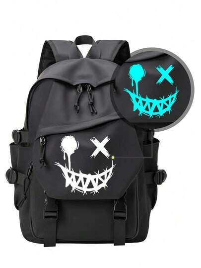 Minimalist Lightweight Graphic Glow-In-The-Dark Backpack/Shoulder Bag, Water-Resistant Fabric, Large Capacity, Adjustable Strap, Casual & Versatile For School/University, Men (All Strap Prints Random)