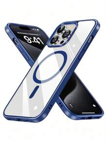 高级磁吸透明手机壳，适用于 17/16/15/14/13/12/11/Pro/Max，采用耐用透明防摔设计 - 藍色 - 查看 3