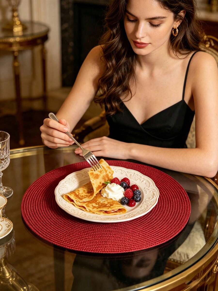 1/2/4/6pcs 15-Inch Round Woven Placemats - Heat Resistant, Easy To Clean, Rustic Decor Suitable For Indoor And Outdoor Dining, Great Gift For Friends And Family - Red - View 1