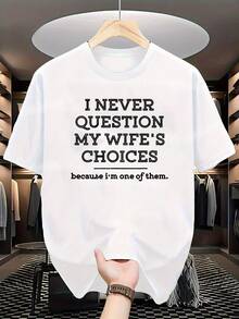 Humorous "I Never Doubt My Wife'S Decisions" Men'S T-Shirt - Relaxed, Short-Sleeved, Crew Neck Tee Featuring A Graphic Design, Machine Washable, An Ideal Present For Him Men Clothes Tee Shirts Western Men Clothes Camisas Para Hombre Graphic Tees Women Clothes Summer Tops Summer Clothes Graphic Tees - 白色 - 查看 1