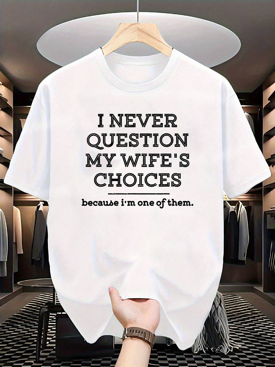 Humorous "I Never Doubt My Wife'S Decisions" Men'S T-Shirt - Relaxed, Short-Sleeved, Crew Neck Tee Featuring A Graphic Design, Machine Washable, An Ideal Present For Him Men Clothes Tee Shirts Western Men Clothes Camisas Para Hombre Graphic Tees Women Clothes Summer Tops Summer Clothes Graphic Tees - 白色 - 查看 1