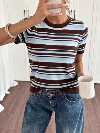Women's Minimalist Elegant Knit Top, Casual Chic Style, Spring/Summer