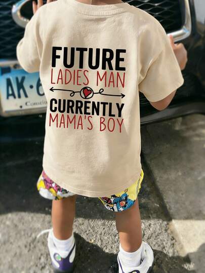 Young Boy Casual Graphic Print Crew Neck Short Sleeve T-Shirt, Summer Top