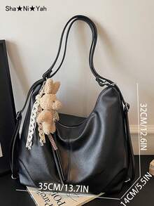 2026 New Korean Style Fashion Versatile Vintage Underarm Bag, Women's Casual Tote Bag Large Capacity Shoulder Bag, Suitable For Shopping, Party, Travel, Gift (No Accessories Included) - Black - View 8